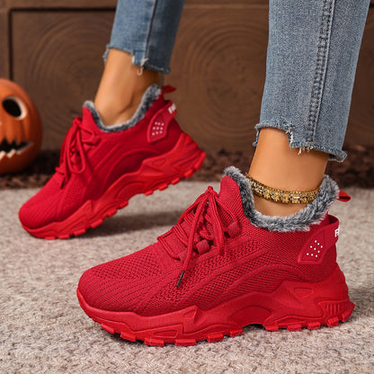 Damen Sneaker mit Fellfutter, Profilsohle und Schnürung