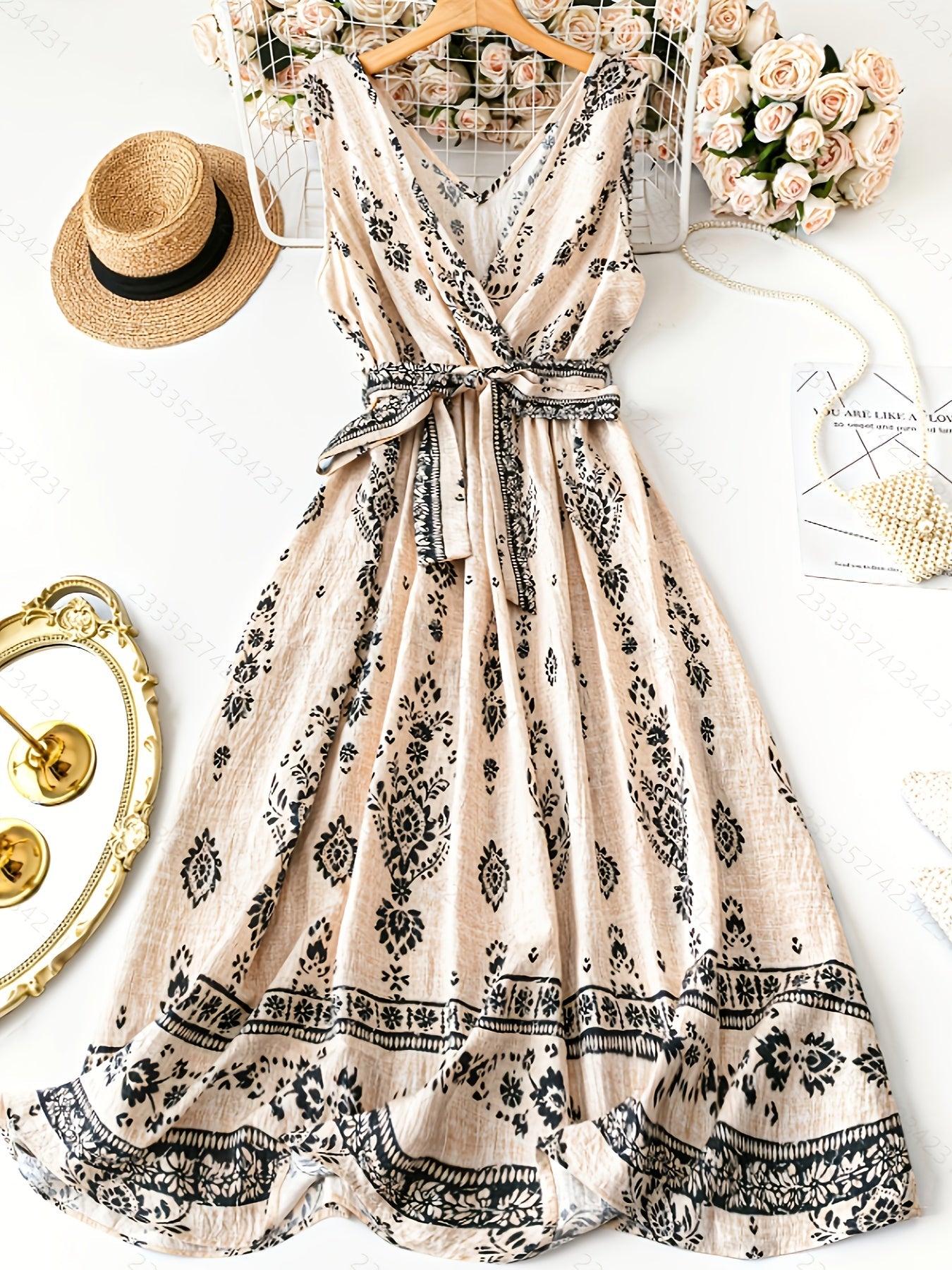 Damska sukienka maxi boho w kwiaty z paskiem w talii – elegancka letnia stylizacja na co dzień i na wakacje