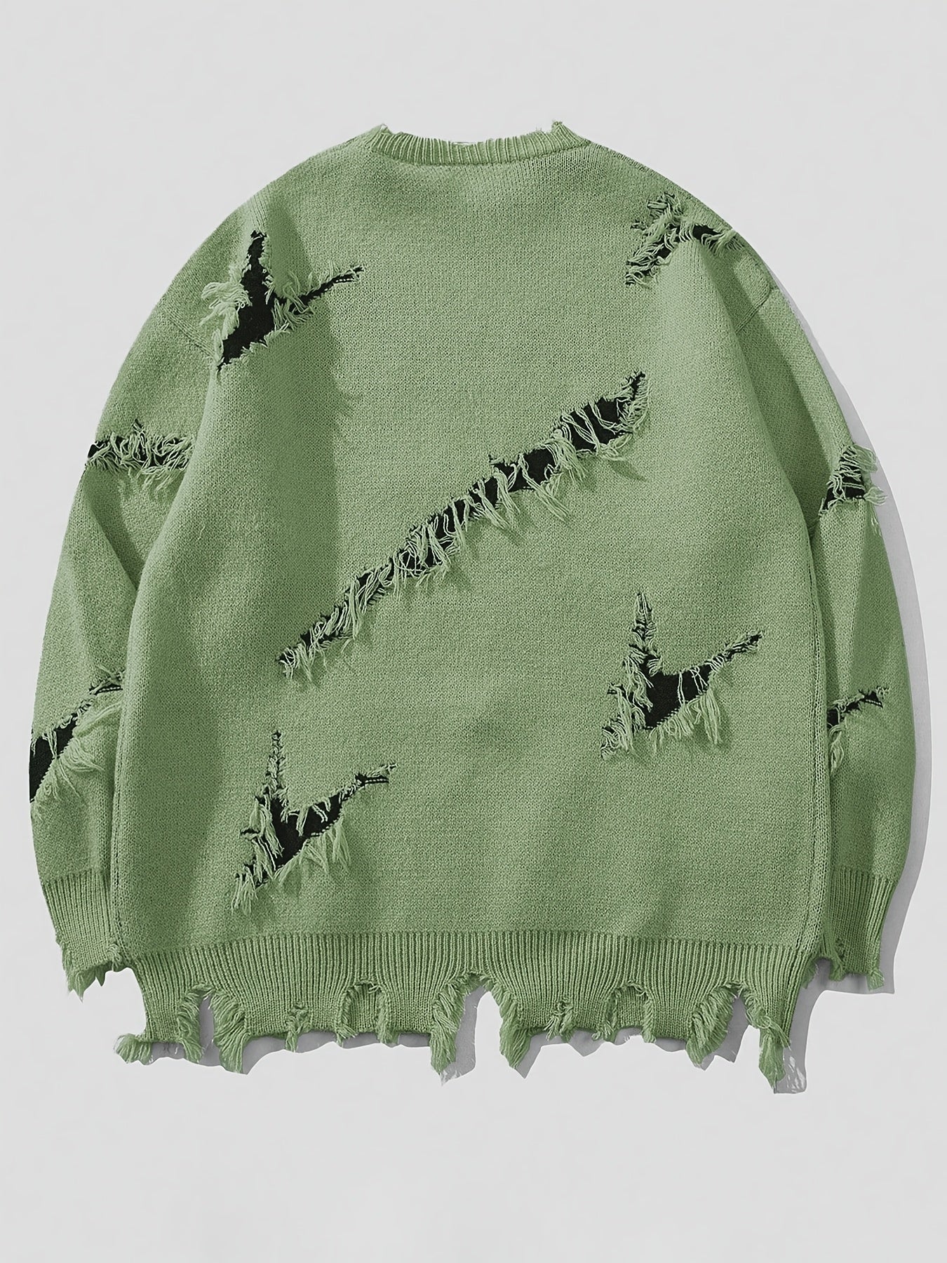 Suéter de hombre de cuello redondo con estampado y efecto desgastado beige