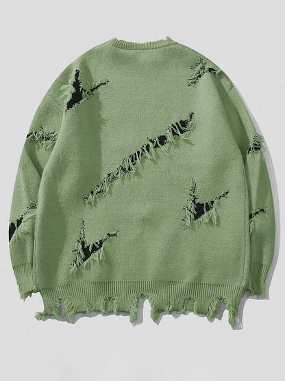 Suéter de hombre de cuello redondo con estampado y efecto desgastado beige