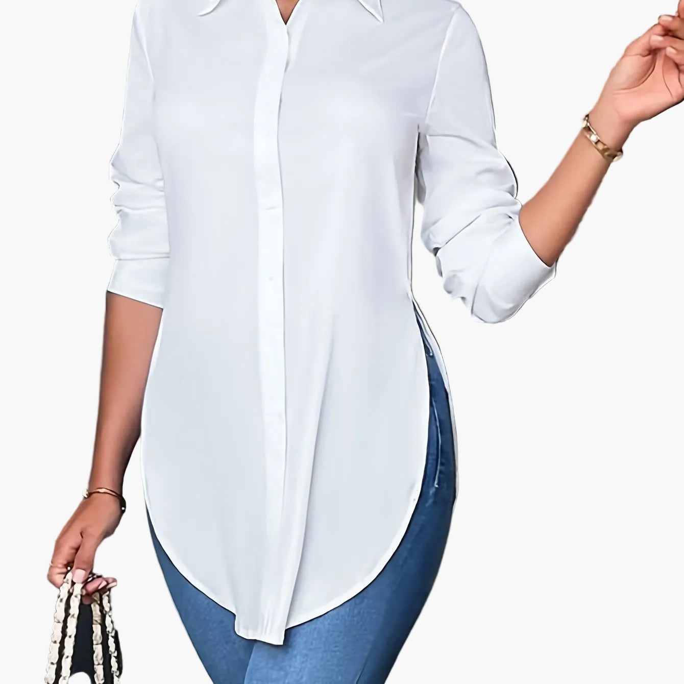 Damen Langarm Bluse Elegant Büro Freizeit – Lockere Hemdbluse für Alltag und Business