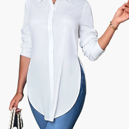 Damen Langarm Bluse Elegant Büro Freizeit – Lockere Hemdbluse für Alltag und Business