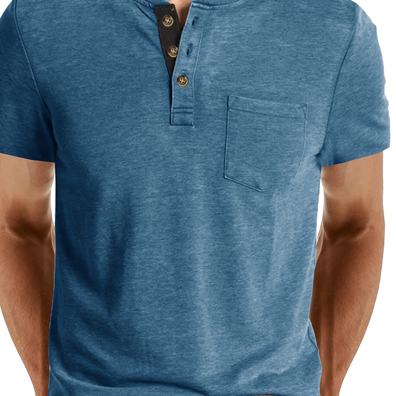 Camiseta Henley para hombre con botonadura y bolsillo en el pecho – Camiseta casual de manga corta para uso diario y tiempo libre