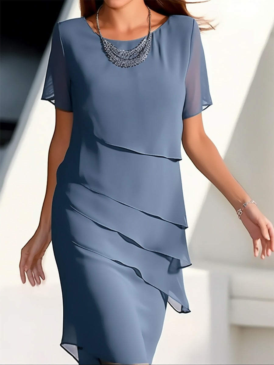 Tanya – Abito patchwork in chiffon con scollo rotondo e maniche corte