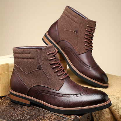 Herren Brogue Stiefel Schnürstiefeletten in Braun mit Kontrastmaterial