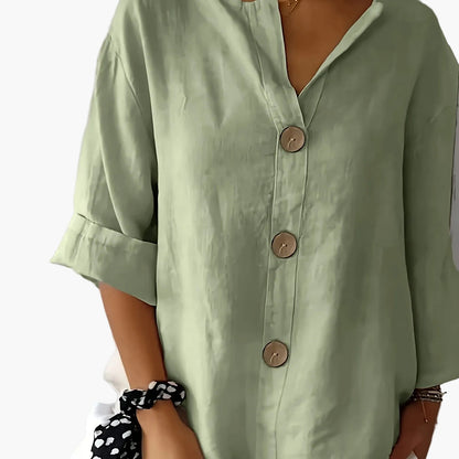 Camicia da donna con abbottonatura e maniche 3/4 – Camicia casual per tempo libero, quotidiano e ufficio