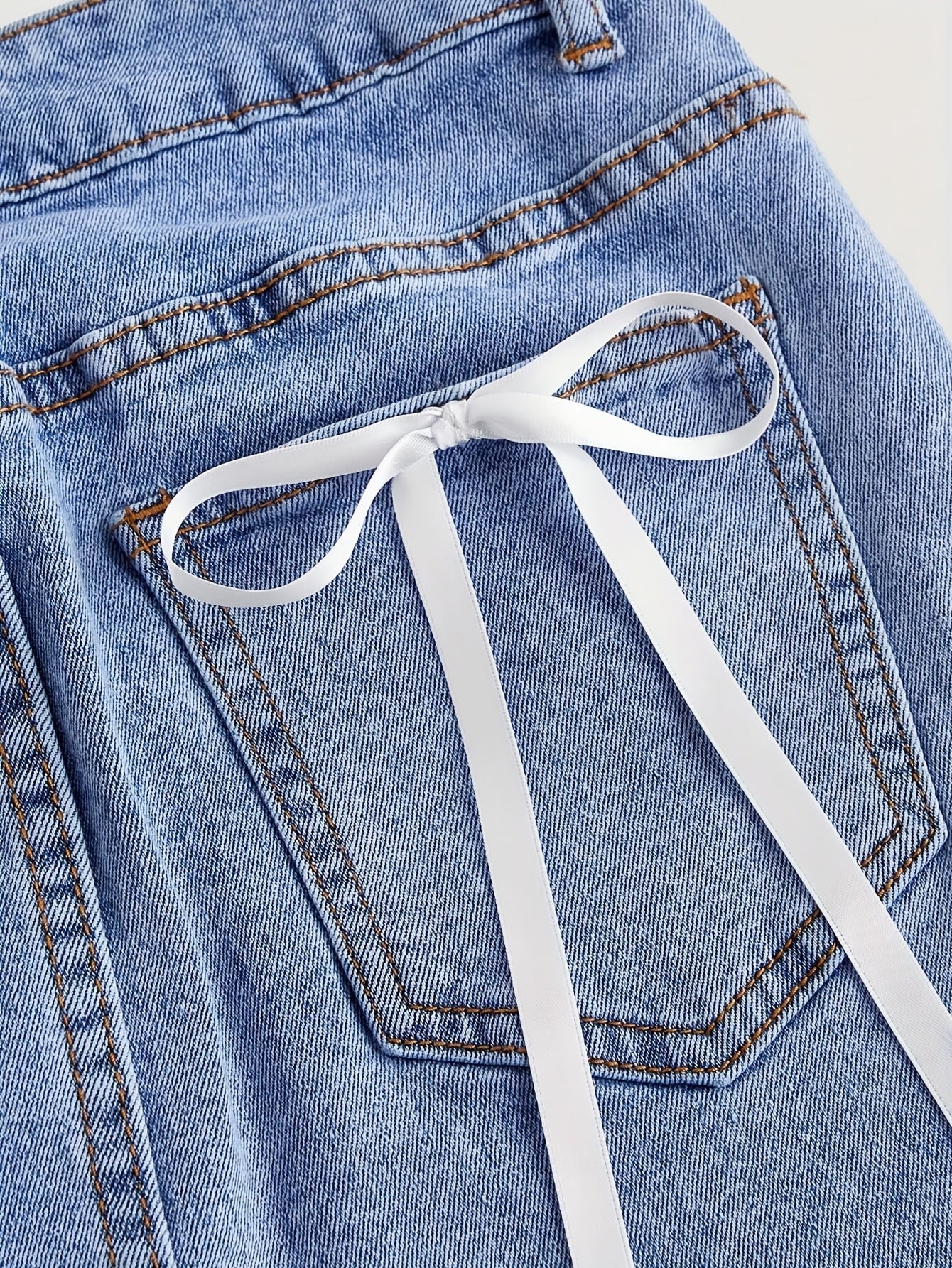 Gonna corta da donna in jeans con dettagli a fiocco e tasche – Gonna estiva alla moda per tempo libero e uso quotidiano