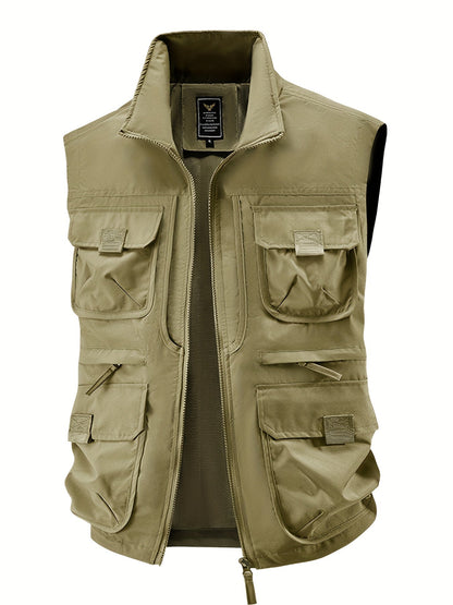 Herren Outdoor Utility-vest med flere lommer, fritidsvest for fiske, fotturer og fotografering