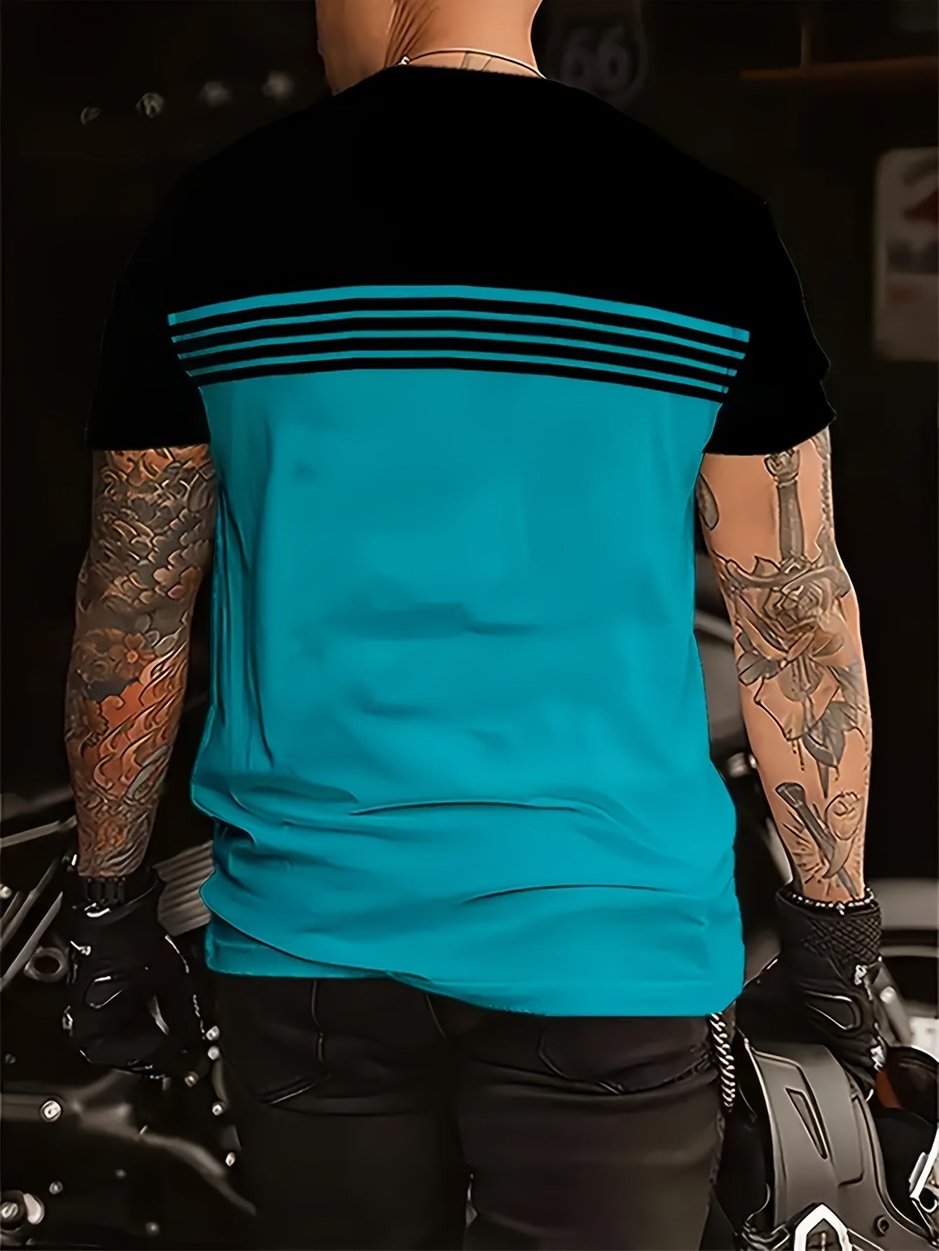 T-shirt uomo in stile biker con righe – Maglietta casual a maniche corte, moderna