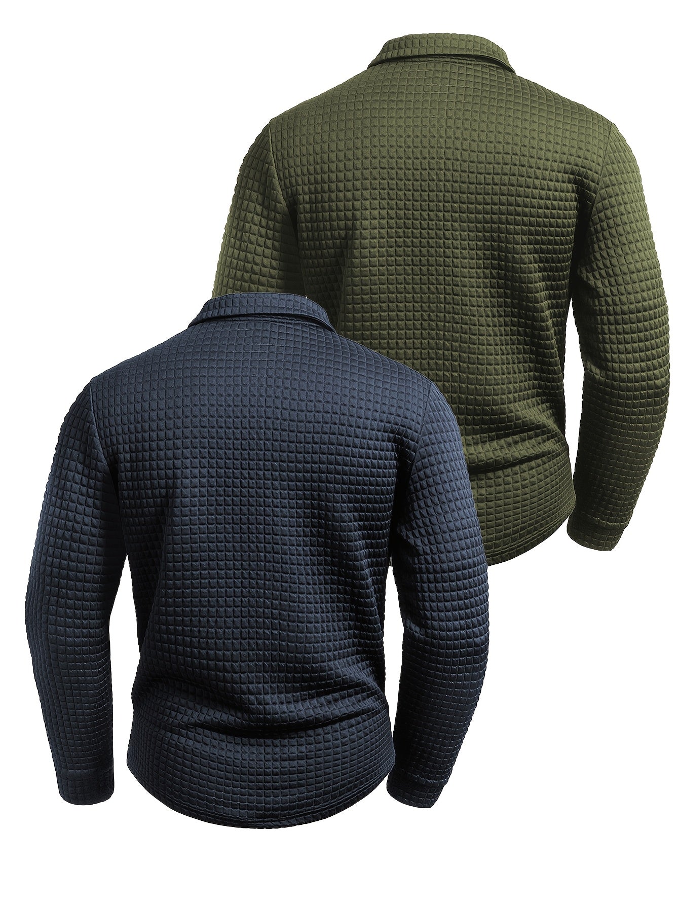 Herren Langarm Poloshirt strukturiert mit Kragen marineblau