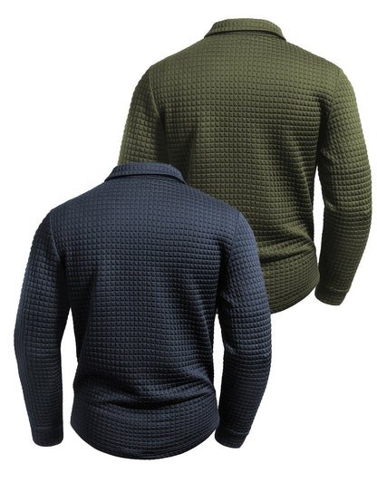 Herren Langarm Poloshirt strukturiert mit Kragen marineblau