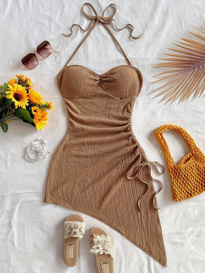 Vestido bodycon de mujer con escote corazón y dobladillo asimétrico – Perfecto para fiestas de verano y conjuntos de vacaciones