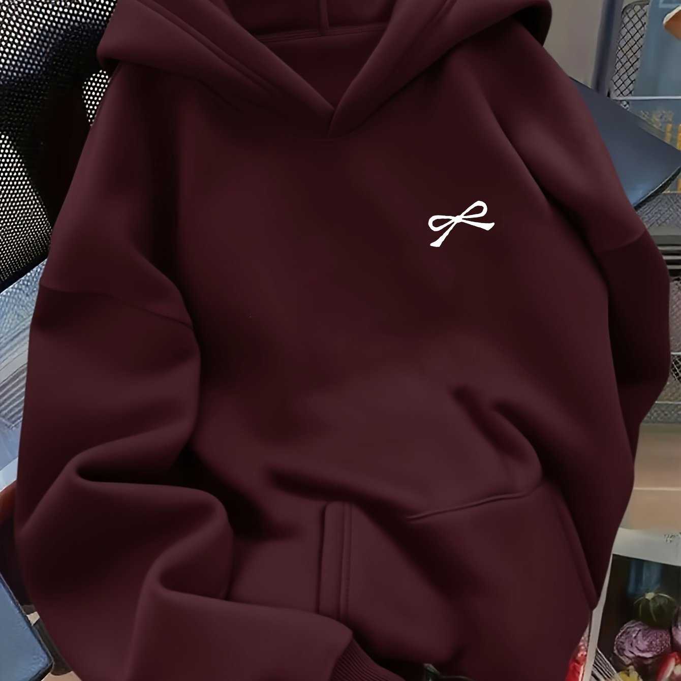 Sudadera con capucha extragrande para mujer, con bordado de lazo