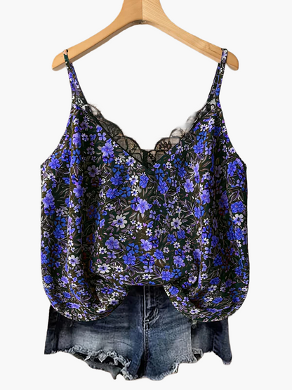 Dame sommer-top med blomsterprint og blonder – afslappet camisole til hverdag og ferie