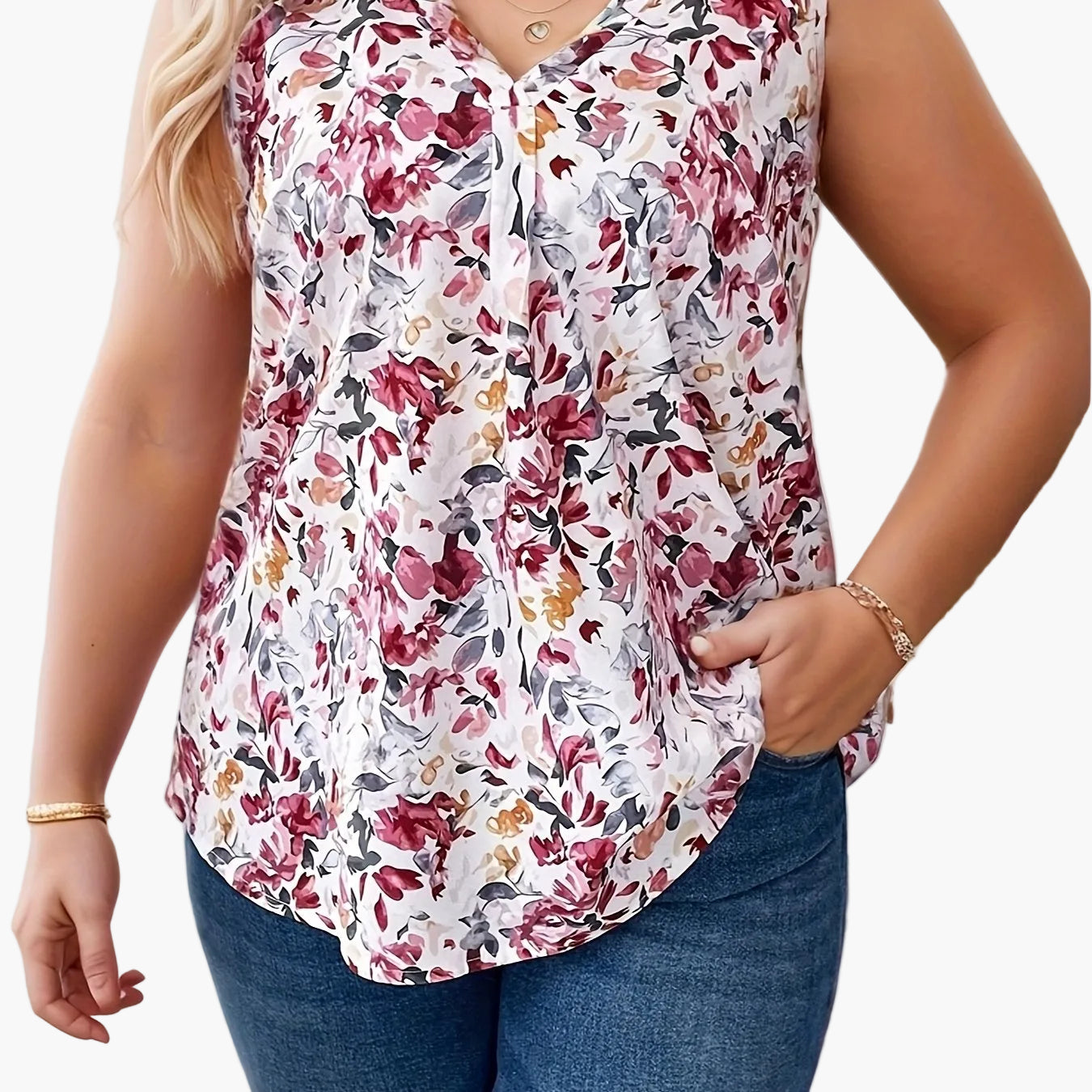 Damen Elegante Ärmellose Bluse mit Blumenmuster für Alltag und Freizeit