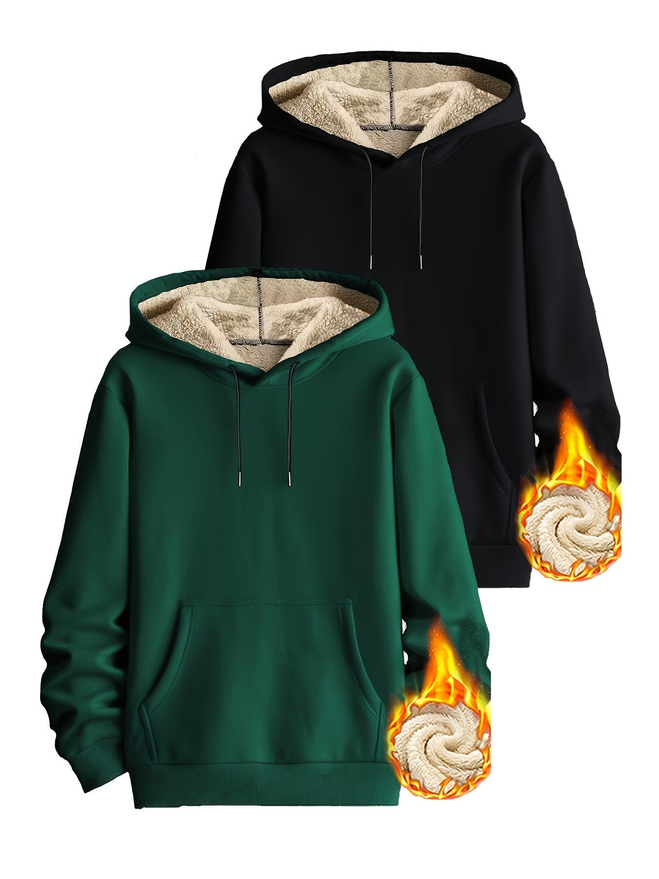 Pack de dos sudaderas con capucha forradas, en colores lisos y con bolsillo canguro – conjunto de sudaderas cálido