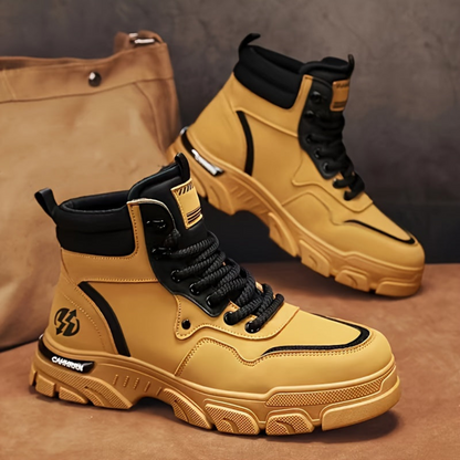 Robuster Herren Schnürstiefel Grau Schwarz mit Profilsohle