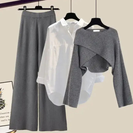 Dames Drie-delig Langarm Set – Elegante Vrijetijdsoutfit voor Dagelijks Gebruik & Kantoor