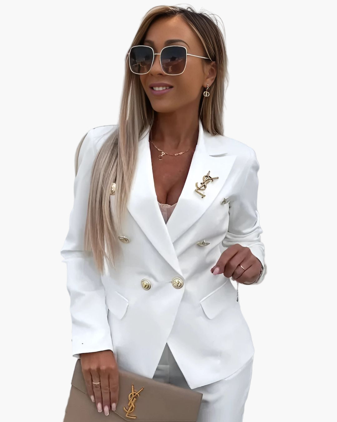 Dame business dress todelt med innsvinget snitt – Elegant buksedress for kontor og arrangementer