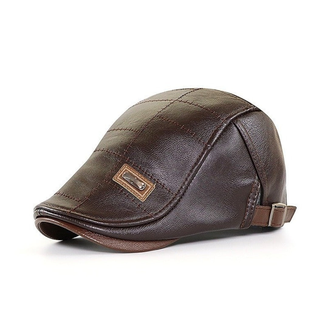 Retro leren baret voor heren met verstelbare band