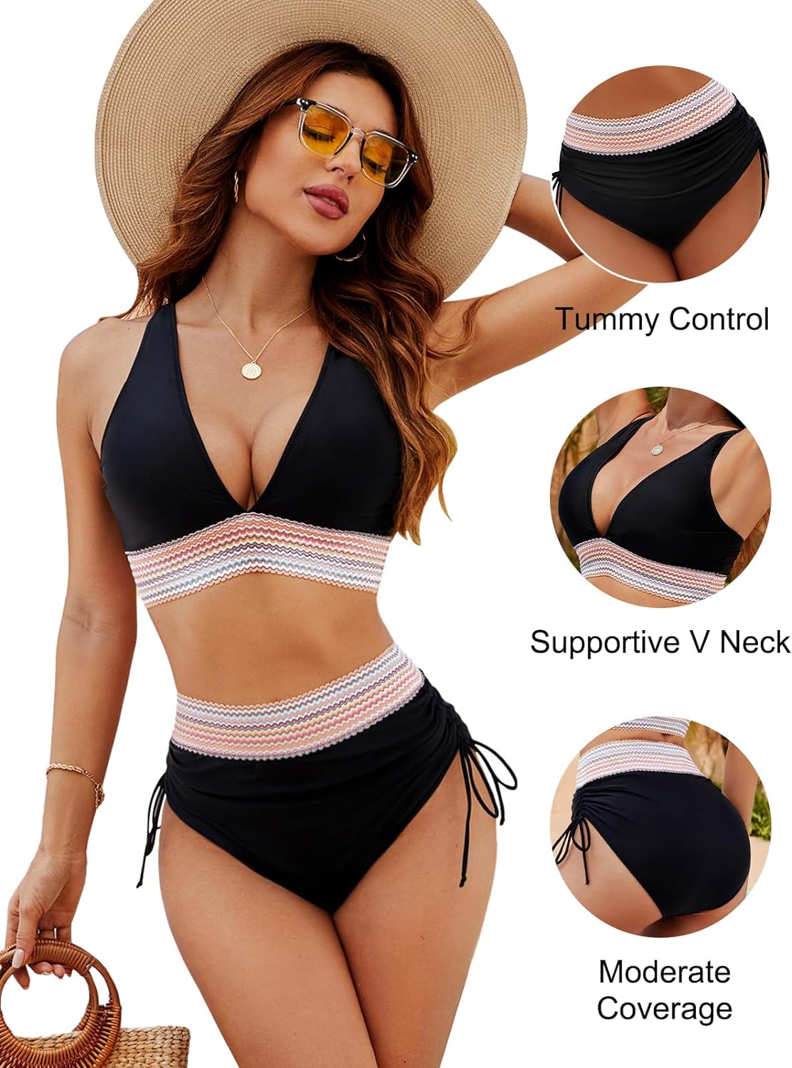 Dames bikini set high waist met push-up en buikcontrole – stijlvolle badkleding voor strand & zwembad