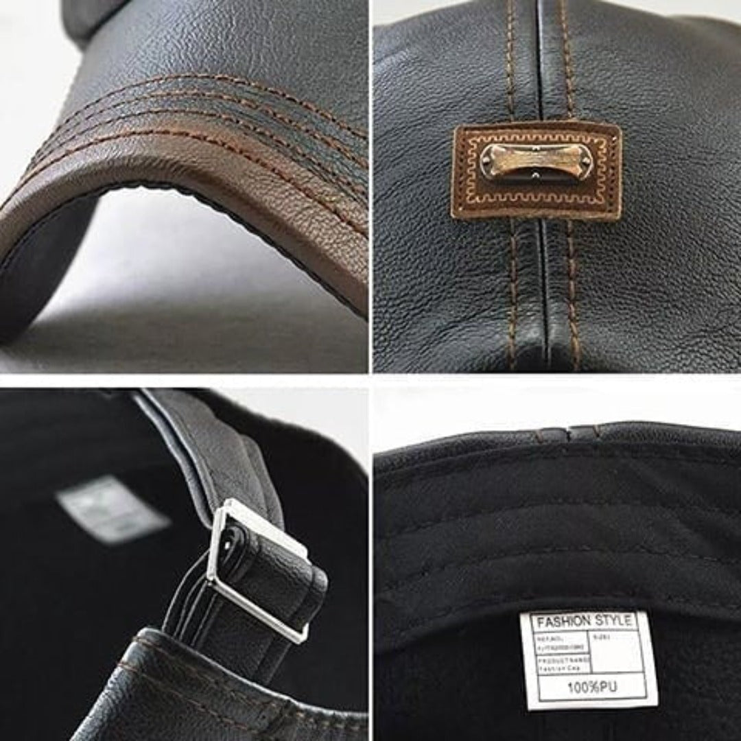 Retro leren baret voor heren met verstelbare band