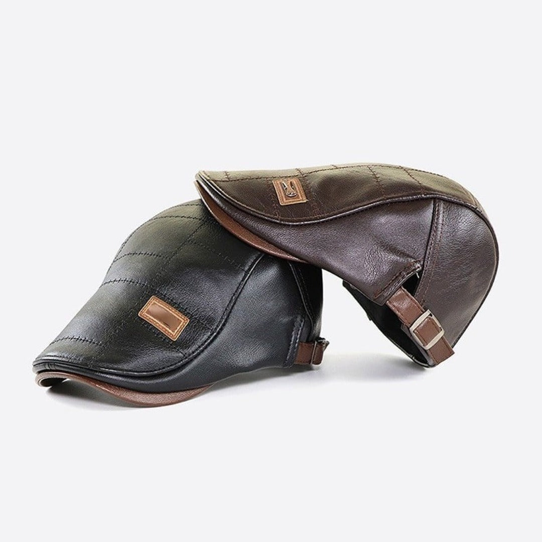Retro leren baret voor heren met verstelbare band