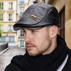 Retro leren baret voor heren met verstelbare band