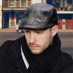 Retro leren baret voor heren met verstelbare band