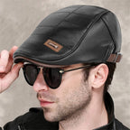 Retro leren baret voor heren met verstelbare band