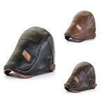 Retro leren baret voor heren met verstelbare band