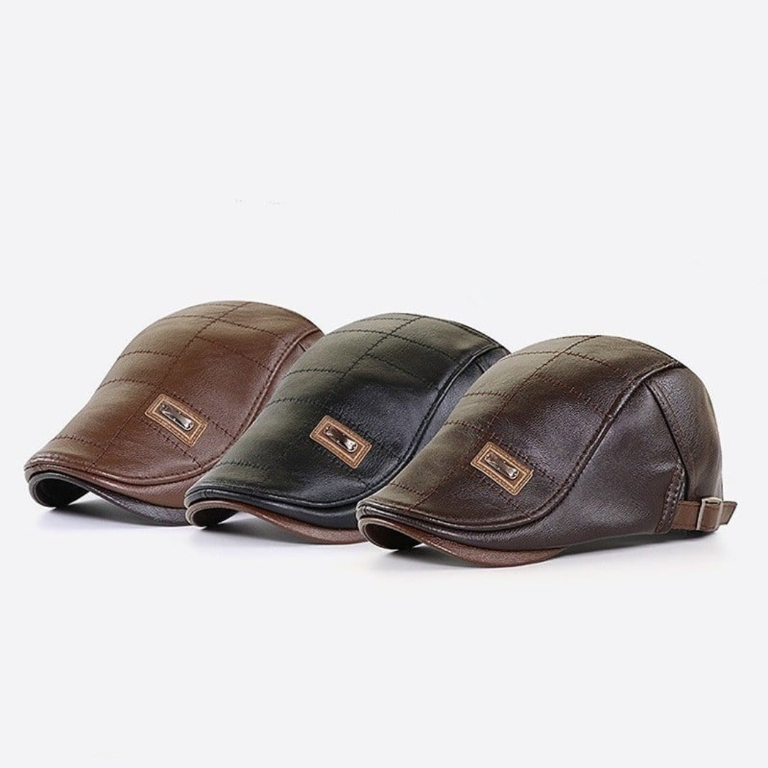 Retro leren baret voor heren met verstelbare band