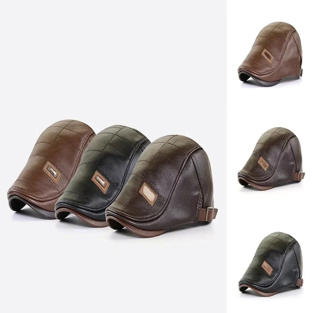 Retro leren baret voor heren met verstelbare band