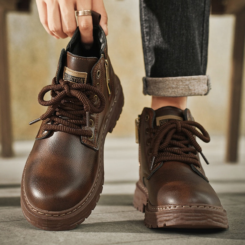 Herren Worker Boots mit Schnürung und Reißverschluss, Robuste Sohle