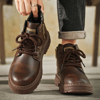 Herren Worker Boots mit Schnürung und Reißverschluss, Robuste Sohle