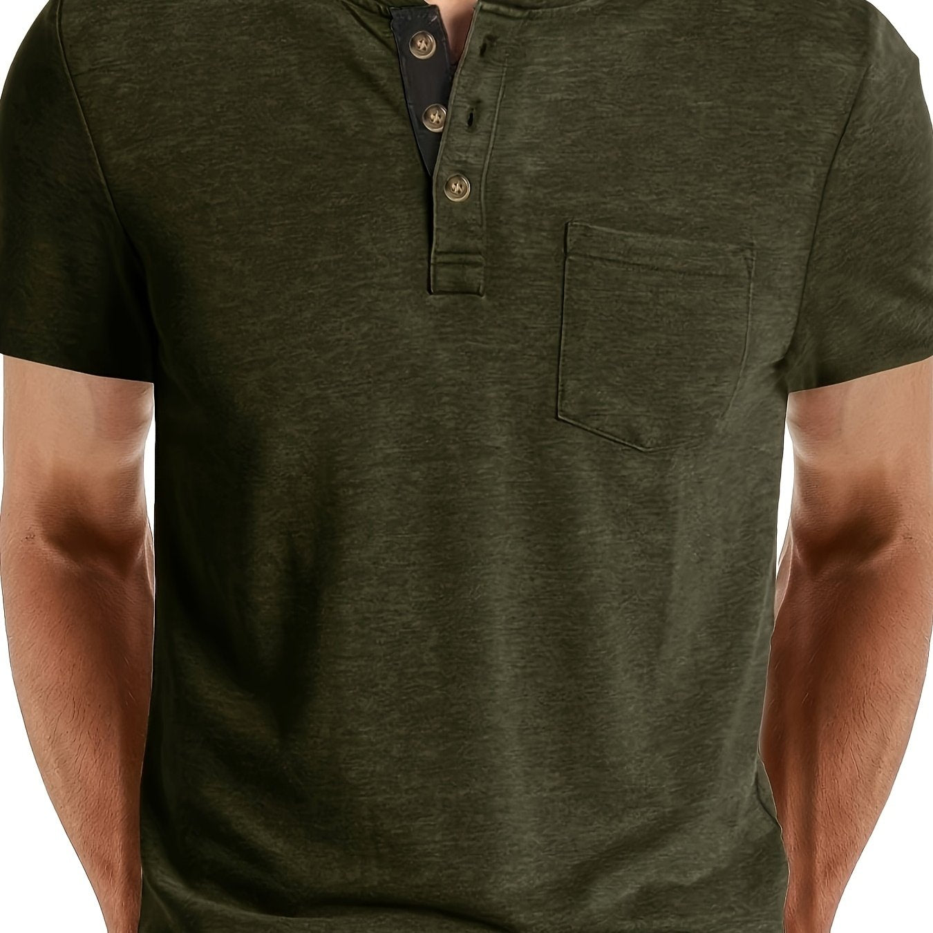 Camiseta Henley para hombre con botonadura y bolsillo en el pecho – Camiseta casual de manga corta para uso diario y tiempo libre