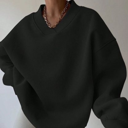 Schwarzer Oversized Pullover Damen V-Ausschnitt Freizeit