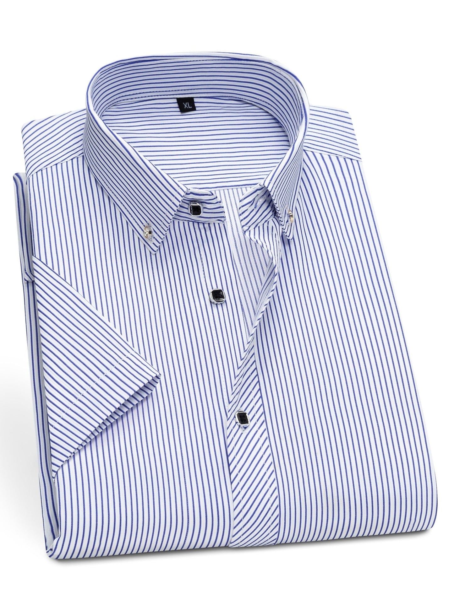 Camicia da uomo a maniche corte business con classiche righe e colletto moderno – Elegante outfit casual e da ufficio