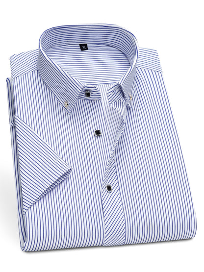 Camicia da uomo a maniche corte business con classiche righe e colletto moderno – Elegante outfit casual e da ufficio