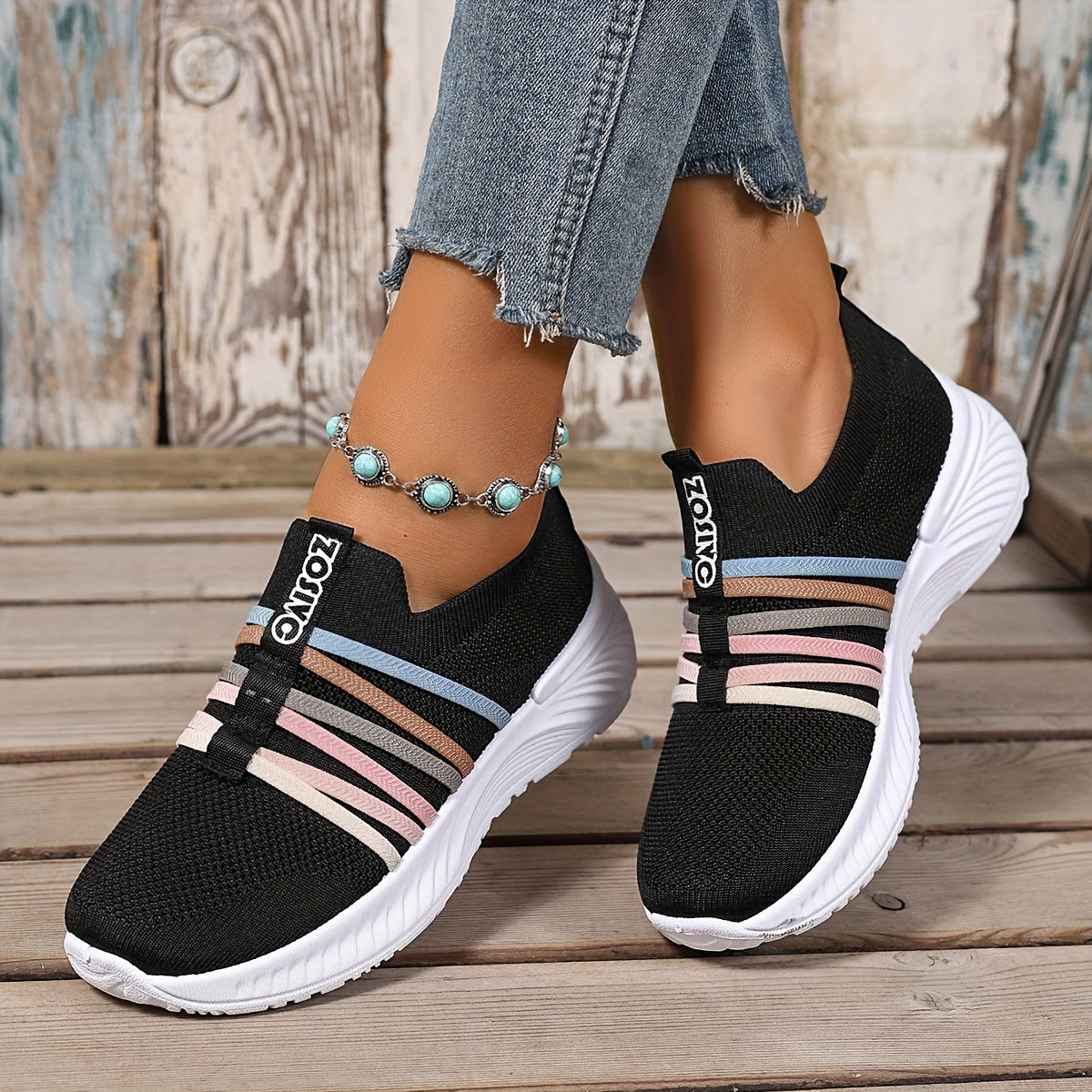 Sneaker Slip-On da donna con motivo a righe – Scarpe casual comode per tutti i giorni e viaggi