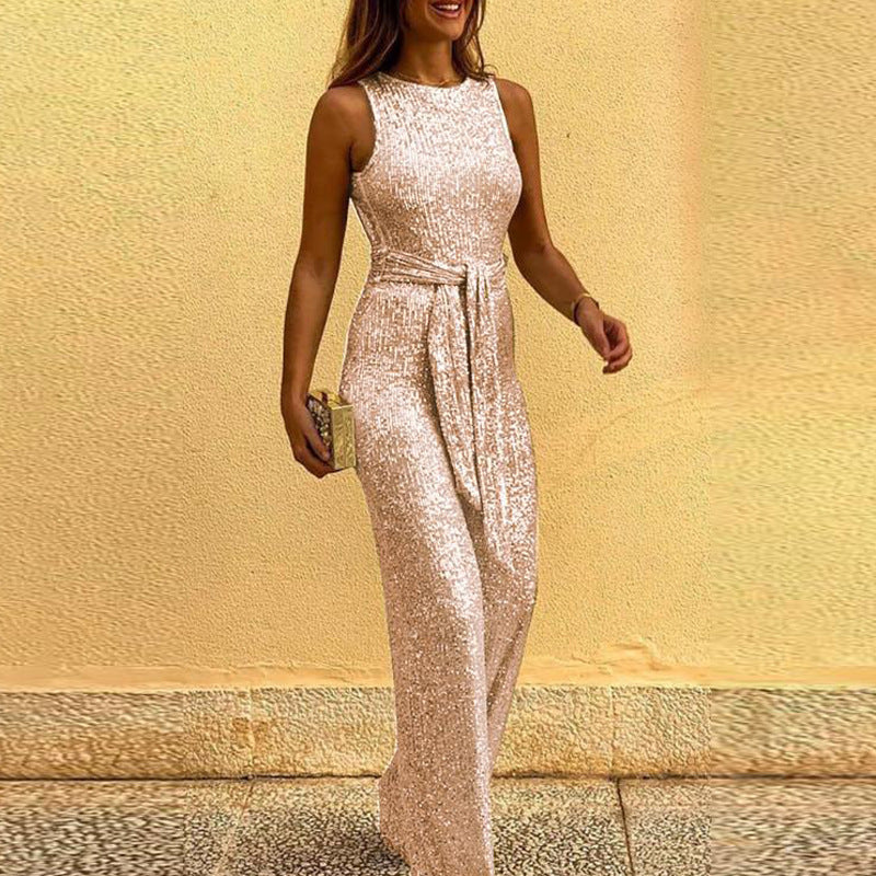 Mono elegante de lentejuelas para mujer con espalda descubierta para ocasiones festivas y fiestas
