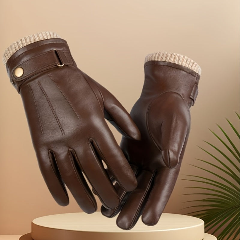 Herren Handschuhe mit Strickbündchen und Riegel Braun