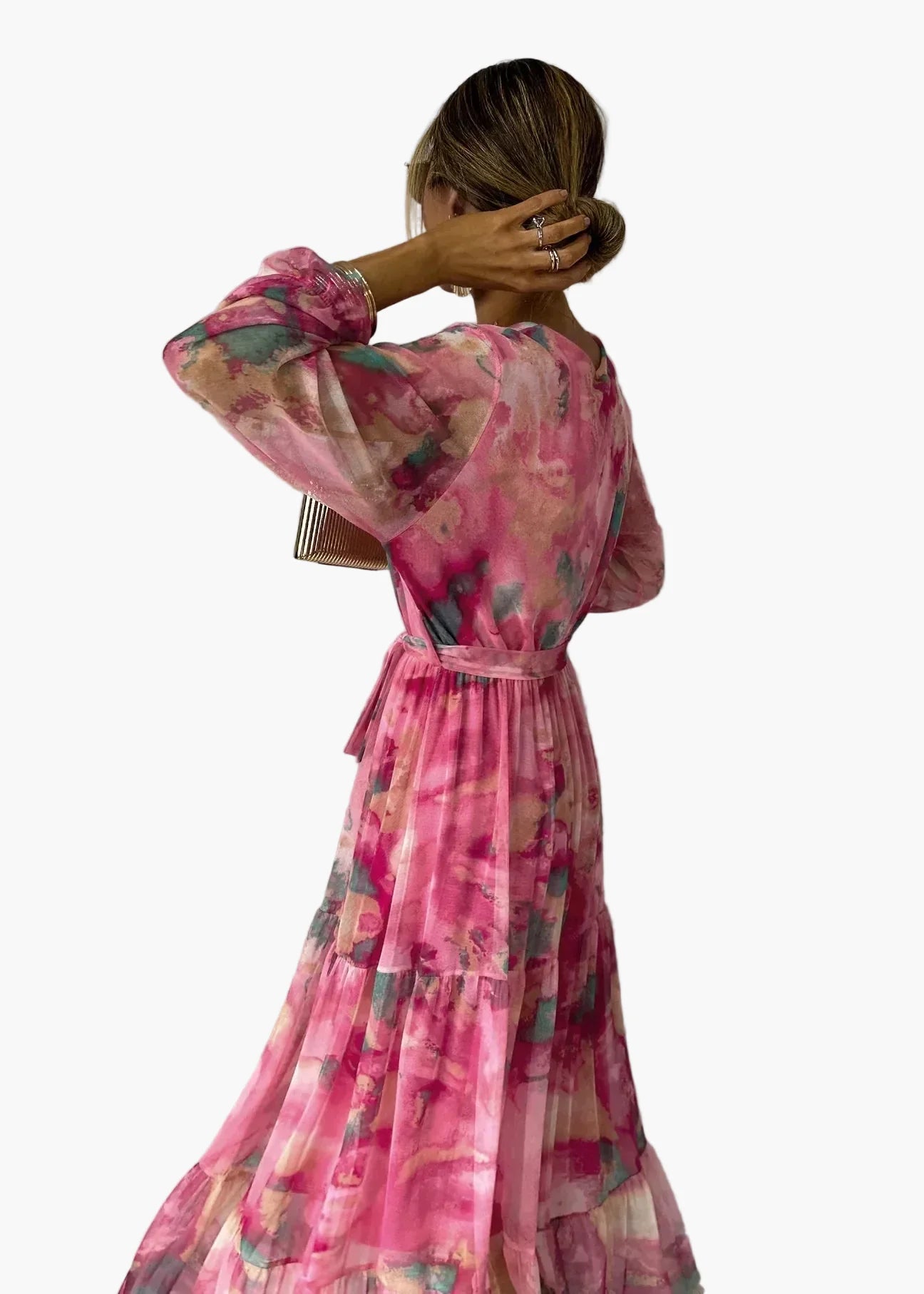Vestido largo cruzado para mujer, festivo y elegante – Vestido de noche moderno con estampado floral para ocasiones especiales