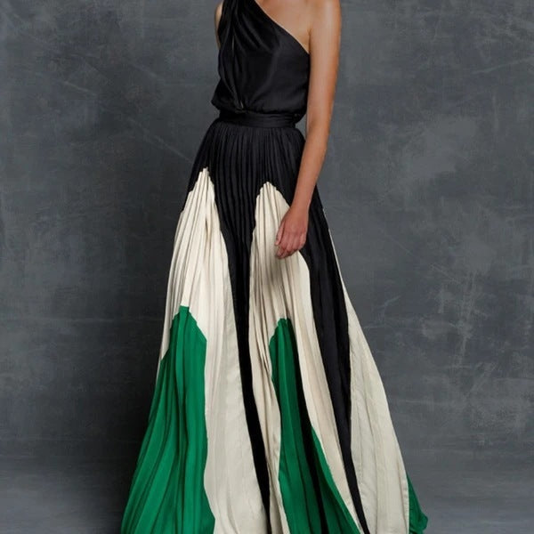 Rachael – Robe longue sans bretelles aux couleurs contrastées