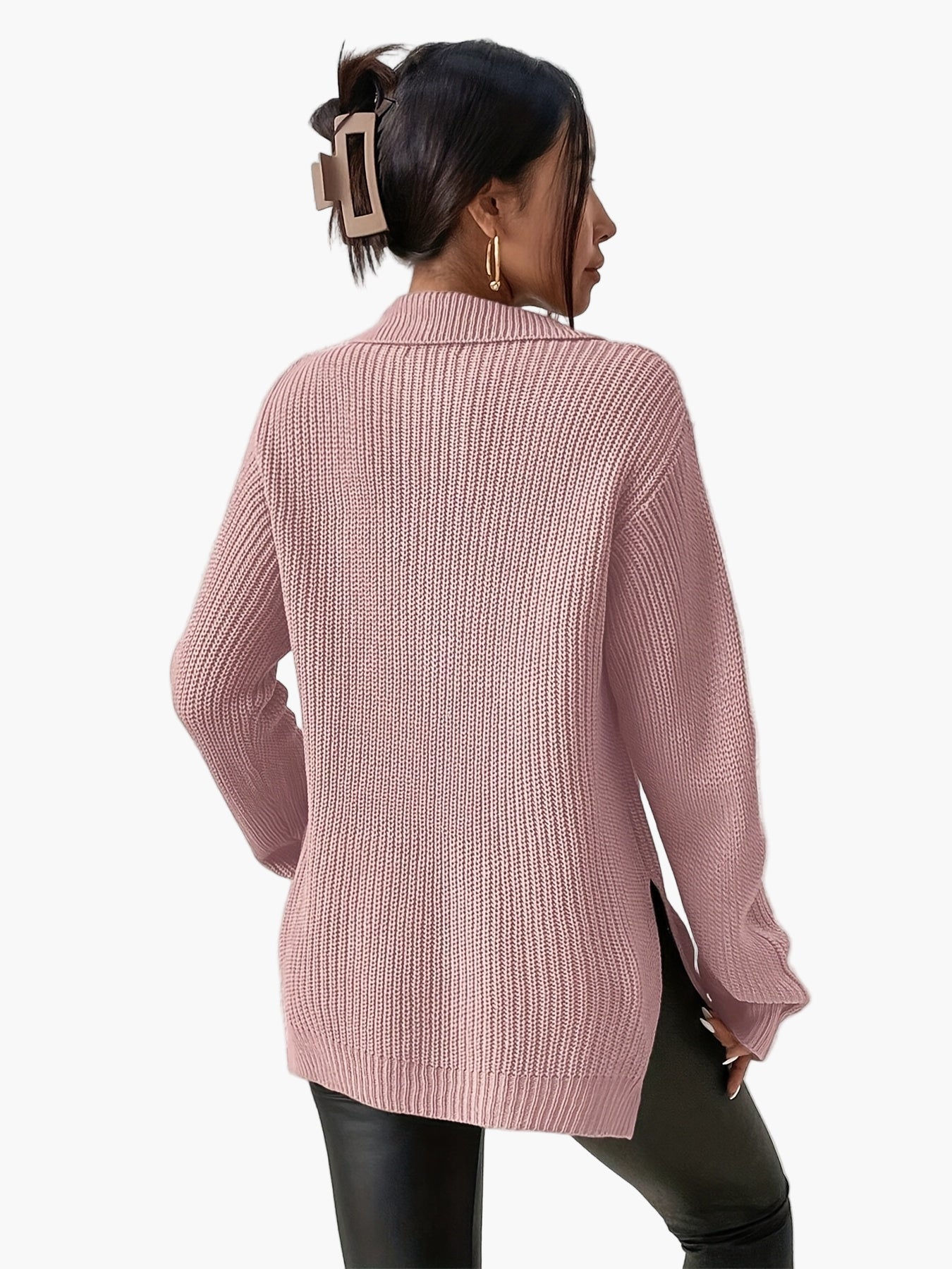 Damen Pullover Strickpullover mit Reißverschluss und Stehkragen – Modischer Herbst Winter Freizeit Look