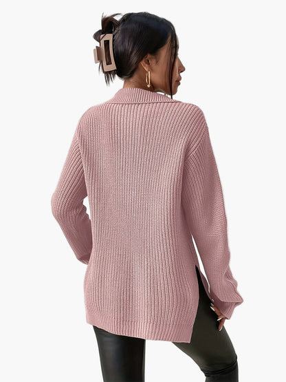 Damen Pullover Strickpullover mit Reißverschluss und Stehkragen – Modischer Herbst Winter Freizeit Look