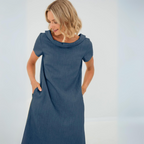 Mini-jurk voor dames met korte mouwen en zakken