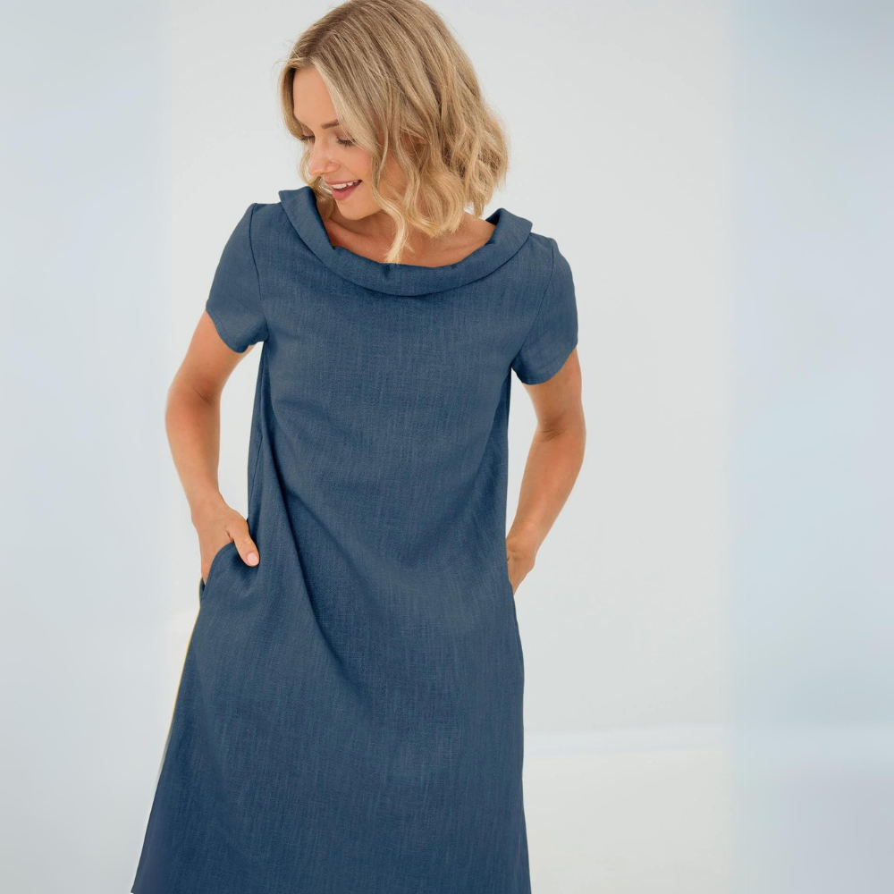 Mini-jurk voor dames met korte mouwen en zakken