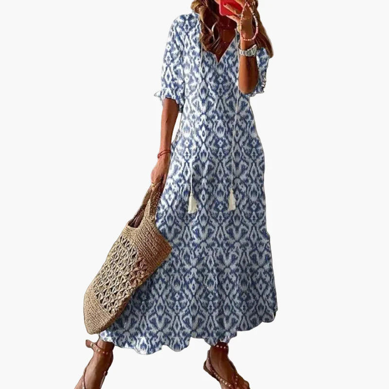 Dame maxi boho-kjole – Sommerkjole med blomsterprint, fritid og ferie