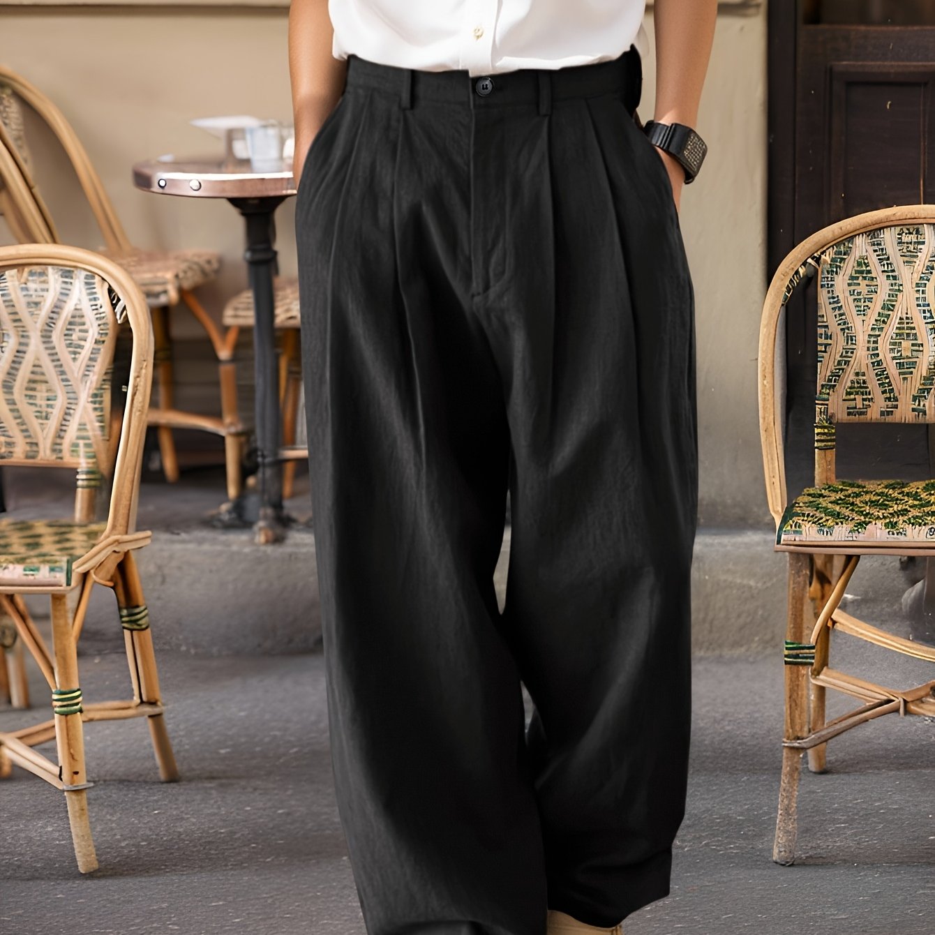 Pantalon plissé à taille large pour homme style vintage – Pantalon élégant pour affaires et loisirs